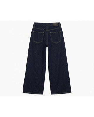 Dark blue wide-leg jeans on a white background