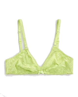 Green lace bralette on a white background
