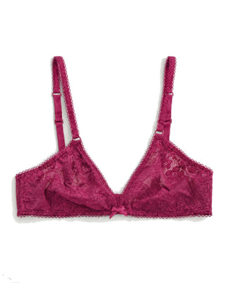 Pink lace bra on a white background