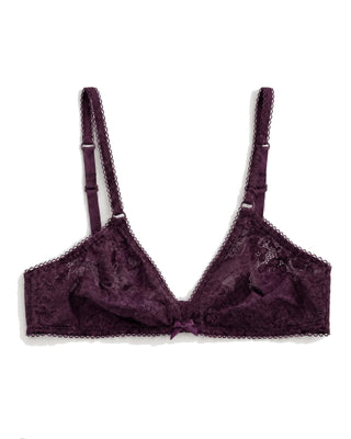 Purple lace bra on a white background