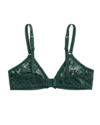 Green lace bra on a white background