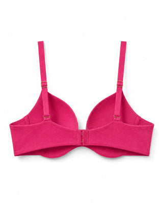 Pink microfiber wireless super comfortable push up bra on a white background