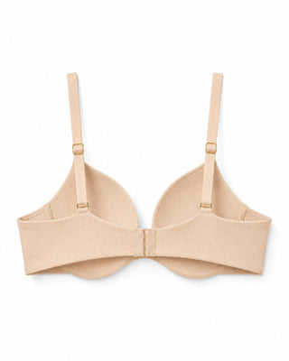 Beige microfiber wireless comfortable bra on a white background