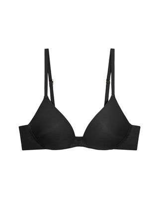Black microfiber wireless comfortable bra on a white background