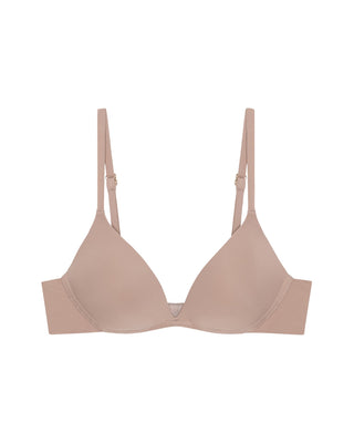Dark nude microfiber wireless comfortable bra on a white background