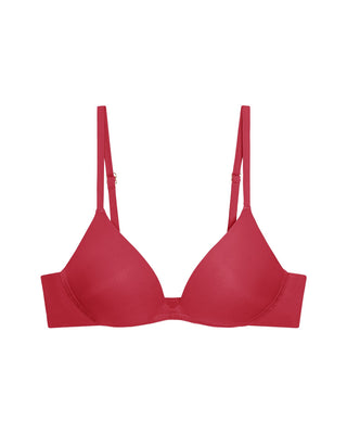 Red microfiber wireless comfortable bra on a white background