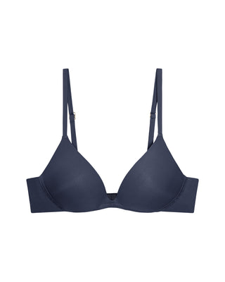 Navy blue microfiber wireless comfortable bra on a white background