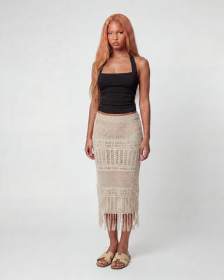 Openwork Tassel Knit Maxi Skirt