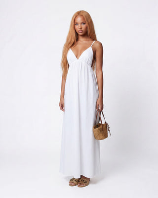 White V-Neck Suspender Midi Dress