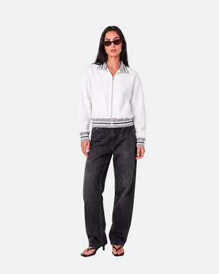 Striped Rib Collar Zip Jacket