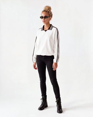 Contrast Striped Lapel Collar Sweatshirt