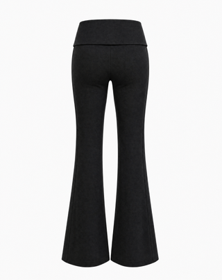 The Flare fold over pant in black, back view