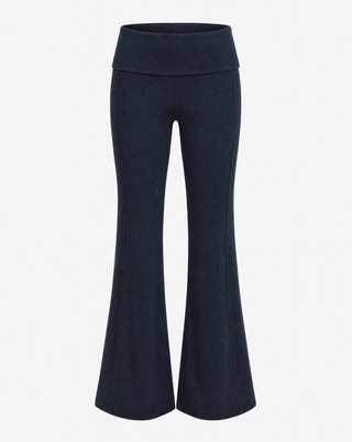 The Flare fold over pant in navy, front view