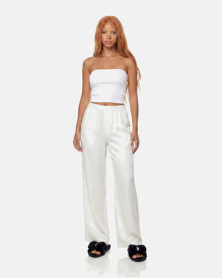 Draped Satin Wide-Leg Pants