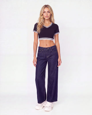 Women's Color Block V-Neck Crop T-Shirt