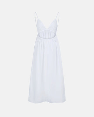 White V-Neck Suspender Midi Dress