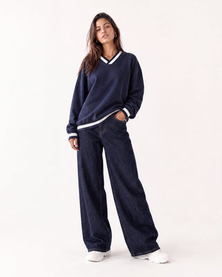 Contrast Collar Boxy Sweatshirt