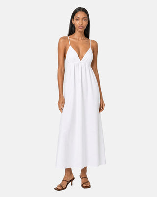 White V-Neck Suspender Midi Dress